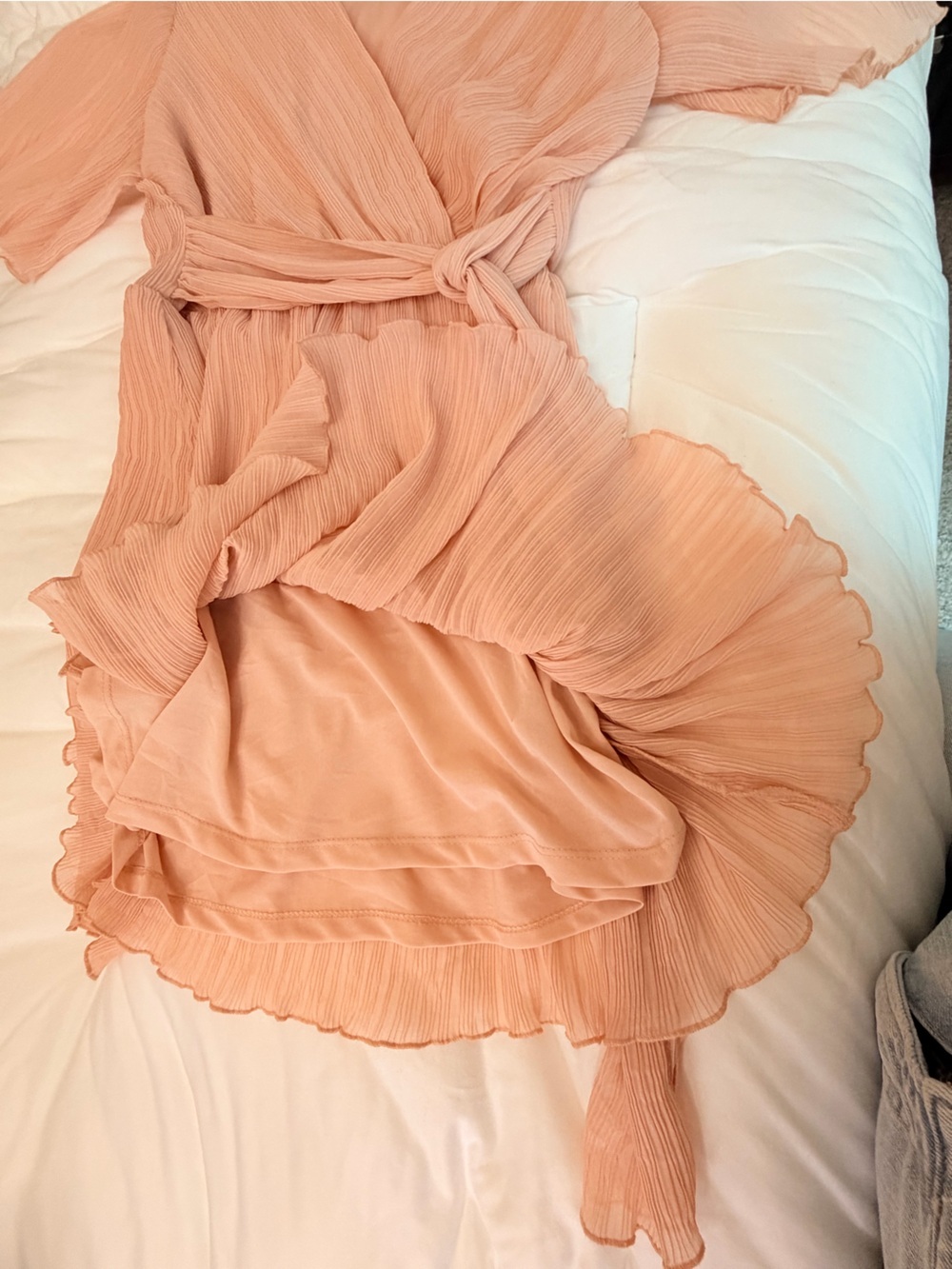 Zara NWT Textured Wrap Mini Dress Peach Blush Tiered Ruffle Size Large - Picture 8 of 9
